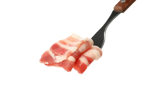 Garfo Com Bacon Isolado Fundo Branco — Fotografia de Stock