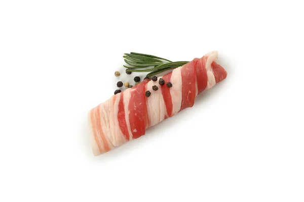 Tasty Raw Bacon Isolated White Background — Stock Photo, Image