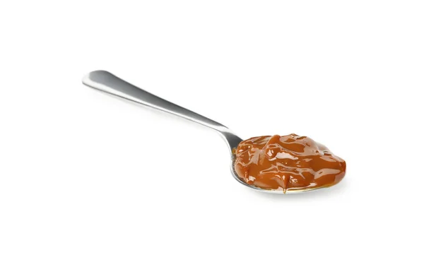 Spoon Caramel Condensed Milk Isolated White Background — Stock Photo, Image