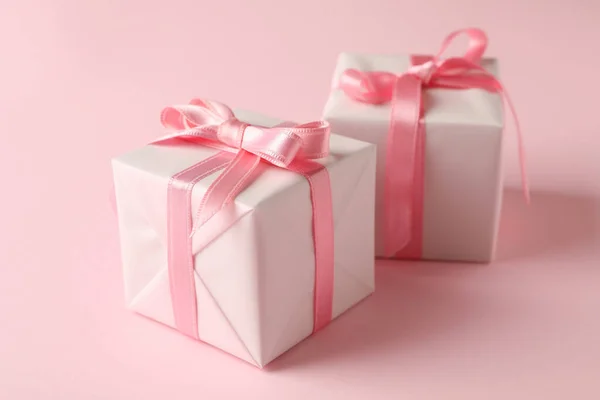 Cajas Regalo Sobre Fondo Rosa Primer Plano —  Fotos de Stock