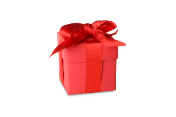 Коробка Подарка Красным Бантом Изолированы Белом Фоне — стоковое фото