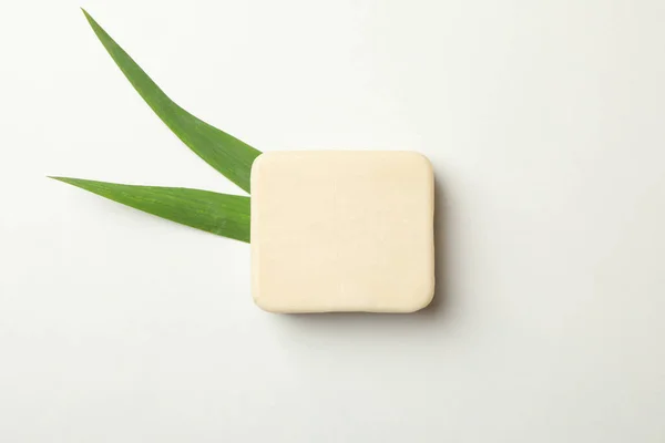 Piece Natural Soap Leaves White Background — Stock Photo, Image