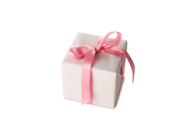 Geschenkdoos Met Roze Strik Geïsoleerd Witte Achtergrond — Stockfoto