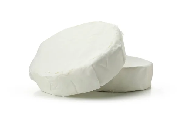 Delicious Τυρί Καμαμπέρ Απομονώνονται Λευκό Φόντο — Φωτογραφία Αρχείου