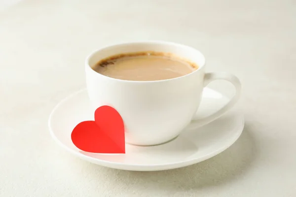 Cup Coffee Red Heart White Textured Table — Stock Photo, Image