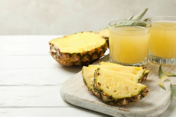 Concept Breakfast Pineapple Glasses Juice Wooden Table — Stock Photo, Image