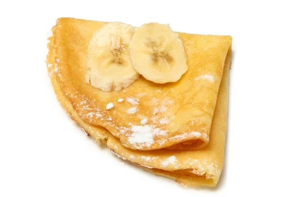 Crepe Con Polvo Azúcar Rodajas Plátano Aisladas Sobre Fondo Blanco —  Fotos de Stock