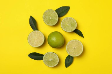 Sarı zemin üzerinde olgun kireç, üst görünüm