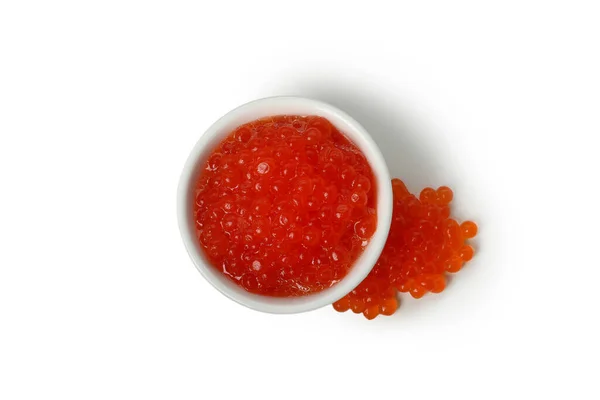 Tigela Com Caviar Vermelho Isolado Fundo Branco — Fotografia de Stock