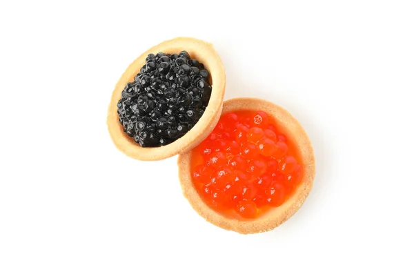 Törtchen Mit Rotem Und Schwarzem Kaviar Isoliert Auf Weißem Hintergrund — Stockfoto