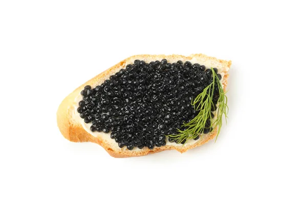 Sanduíche Com Caviar Preto Endro Isolado Sobre Fundo Branco — Fotografia de Stock