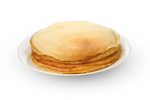 Plate Thin Pancakes Isolated White Background — Stock Photo, Image