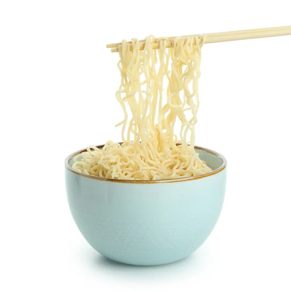 Bowl Chopsticks Noodles Isolated White Background — Stock Photo, Image