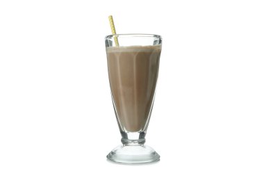 Beyaz arka planda izole edilmiş çikolatalı milkshake.