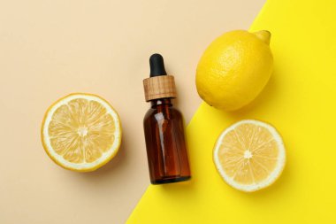 İki tonda yağlı ve limonlu damla şişesi.