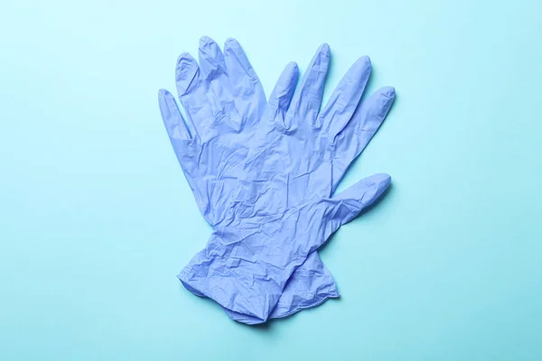 Gants Médicaux Sur Fond Bleu Espace Pour Texte — Photo