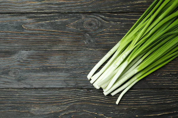 Fresh Green Onion Wooden Table Space Text — Stock Photo, Image