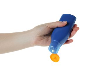 Beyaz arka planda izole edilmiş kadın el kremi.