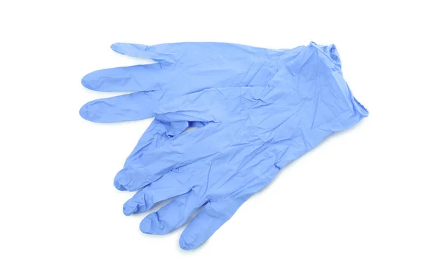 Blauwe Medische Handschoenen Geïsoleerd Witte Achtergrond — Stockfoto
