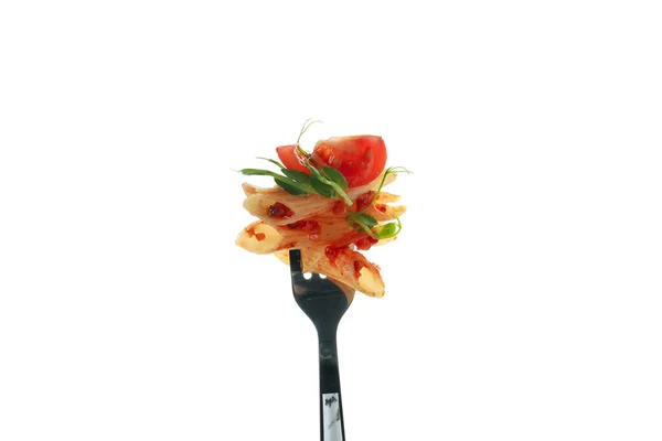 Fork Pasta Tomato Sauce Isolated White Background — Stock Photo, Image