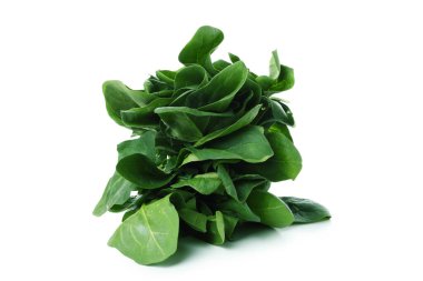 Beyaz arkaplanda çiğ taze ıspanak izole edilmiş.