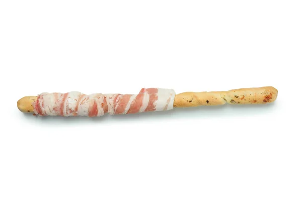 Bâton Grissini Avec Bacon Isolé Sur Fond Blanc — Photo