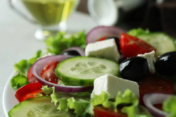 Taze Yunan Salatası Yakın Plan Seçici Odaklanma — Stok fotoğraf