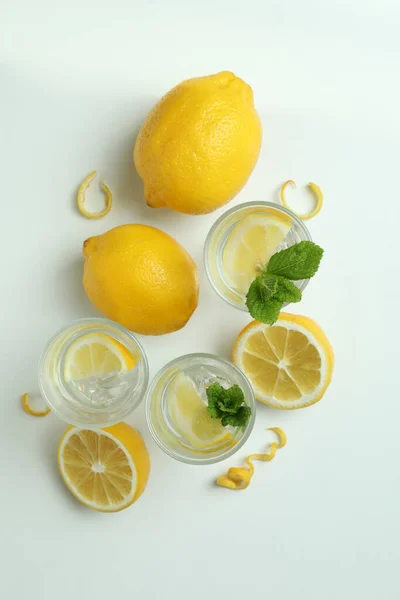 Shots Vodka Lemons White Background — Stock Photo, Image