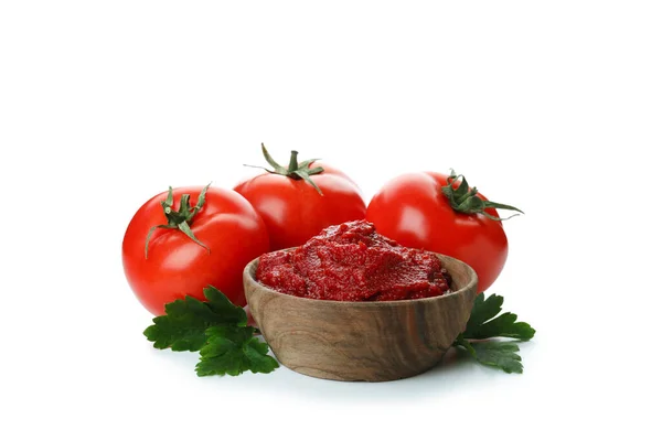 Cuenco Pasta Tomate Tomates Aislados Sobre Fondo Blanco — Foto de Stock