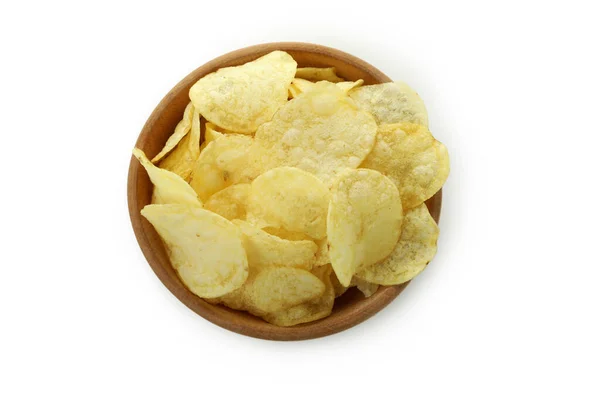 Tigela Com Chips Isolados Fundo Branco — Fotografia de Stock