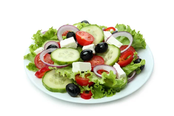 Beyaz Arka Planda Izole Edilmiş Yunan Salatası Tabağı — Stok fotoğraf