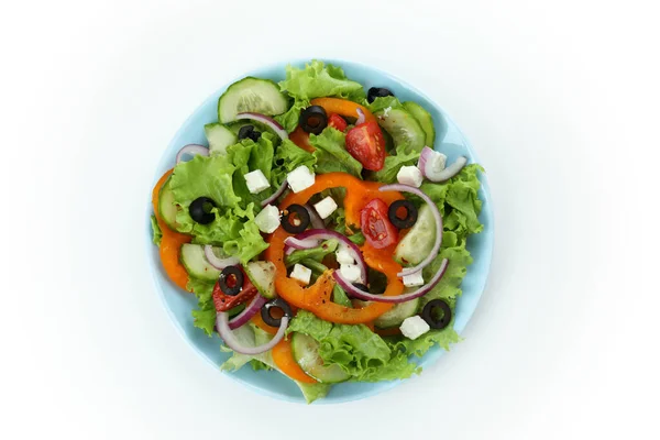 Teller Griechischer Salat Isoliert Auf Weißem Hintergrund — Stockfoto