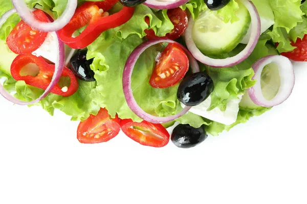 Görög Saláta Elszigetelt Fehér Alapon Közelről — Stock Fotó