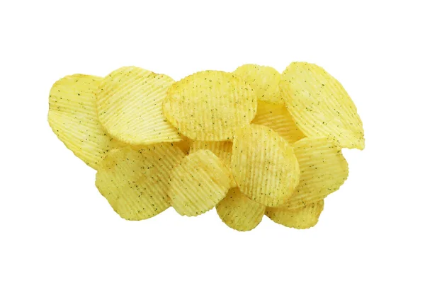 Grupp Potatischips Isolerade Vit Bakgrund — Stockfoto