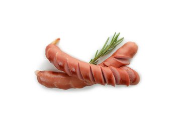 Beyaz arka planda izole edilmiş lezzetli ızgara sosis.