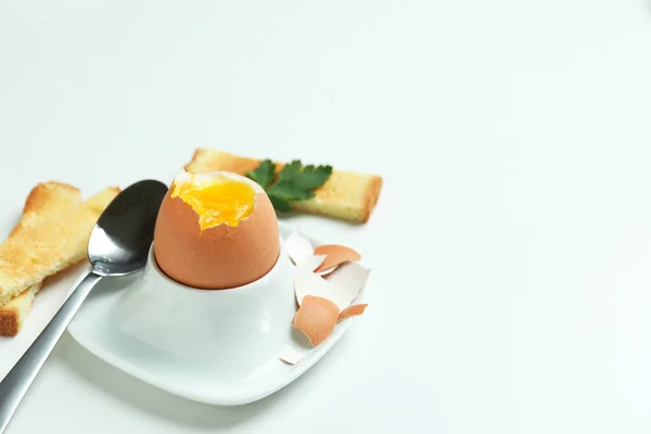 Konzept Des Leckeren Frühstücks Mit Gekochtem Auf Weißem Hintergrund — Stockfoto