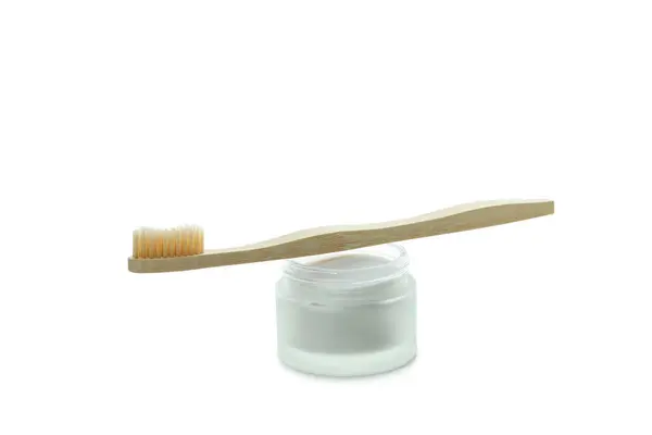 Milieuvriendelijke Tandenborstel Tandpoeder Geïsoleerd Witte Achtergrond — Stockfoto