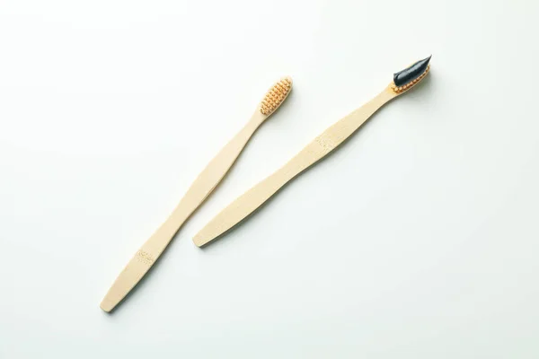 Eco Friendly Wooden Toothbrushes White Background — Stock Photo, Image