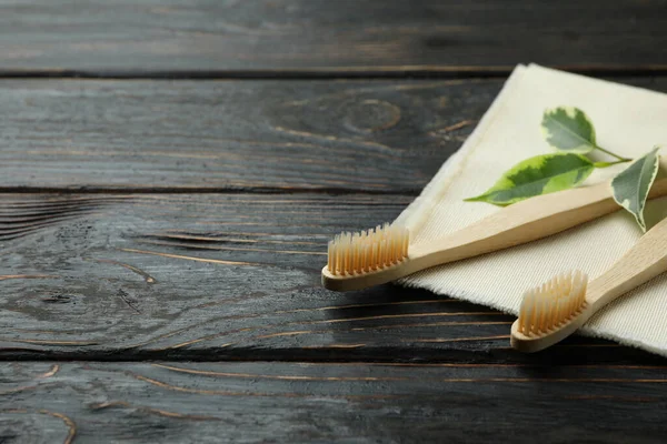 Napkin Eco Friendly Toothbrushes Twig Wooden Background — Stock Photo, Image