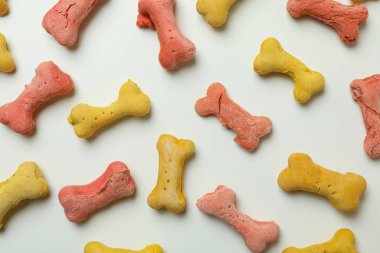 Beyaz arkaplanda köpek beslemesi, üst görünüm