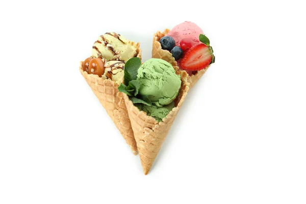 Cones Ice Cream Isolated White Background — Stockfoto