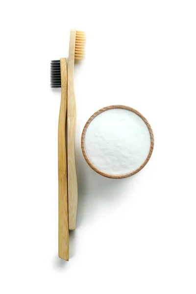 Eco Friendly Toothbrushes Tooth Powder Isolated White Background — Stock Photo, Image