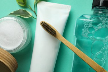 Nane arkaplanda ağız bakım aksesuarları, kapatın