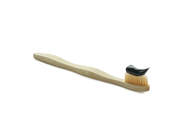 Milieuvriendelijke Tandenborstel Met Tandpasta Geïsoleerd Witte Achtergrond — Stockfoto