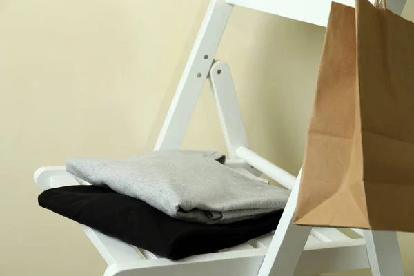 Wooden Chair Black Gray Sweatshirts — Stock Photo, Image