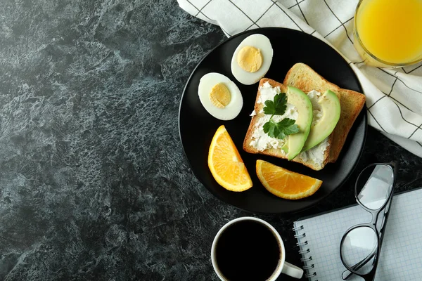 Conceito Café Manhã Saboroso Com Ovos Cozidos Espaço Para Texto — Fotografia de Stock