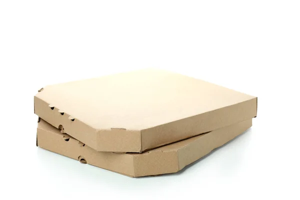 Papír Pizza Dobozok Elszigetelt Fehér Alapon — Stock Fotó