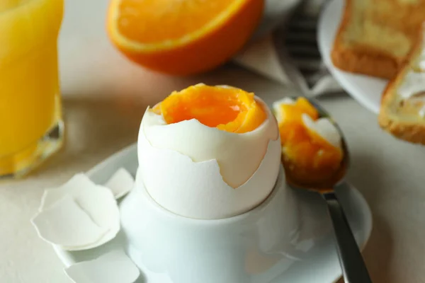 Concept Petit Déjeuner Savoureux Avec Oeuf Cuit Gros Plan — Photo