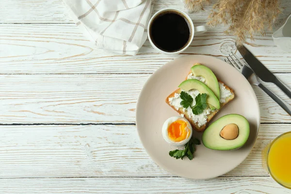 Conceito Café Manhã Saboroso Com Ovo Cozido Espaço Para Texto — Fotografia de Stock