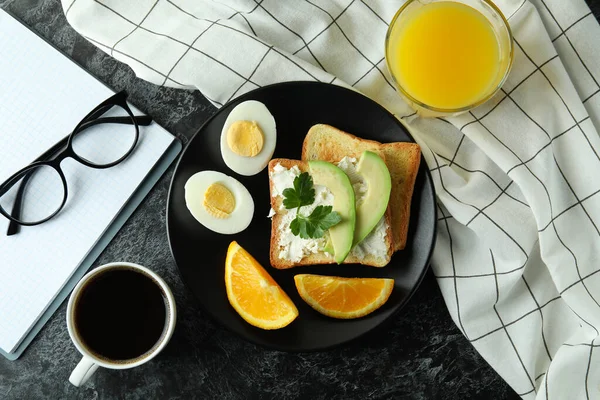 Konzept Des Leckeren Frühstücks Mit Gekochten Eiern Draufsicht — Stockfoto